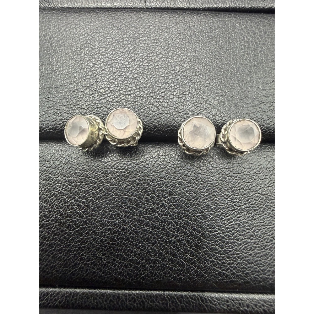Two Pairs Rose Quartz Sterling Silver Stud Earrings J9